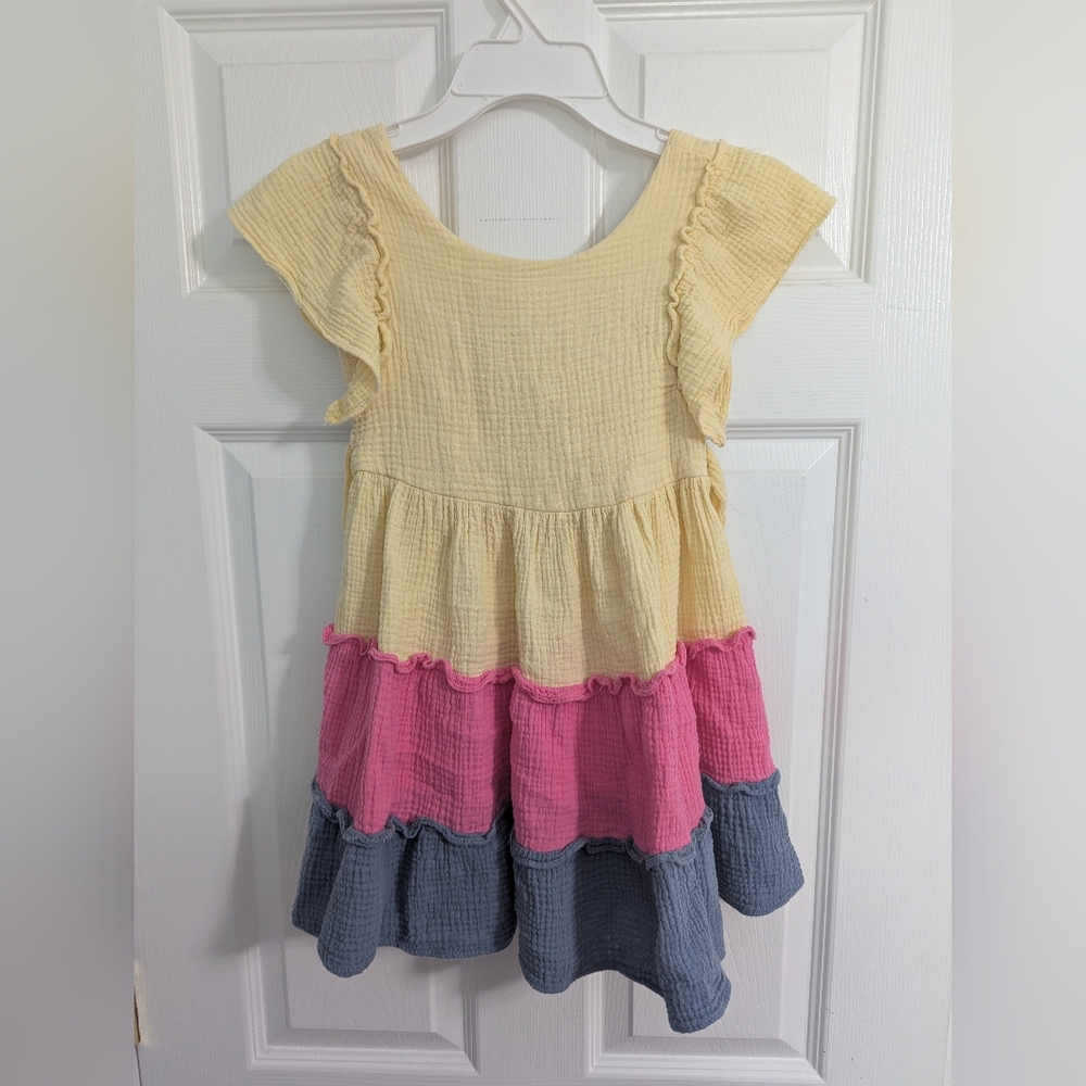 Bonnie Jean Yellow Pink Blue Tiered Ruffle Dress